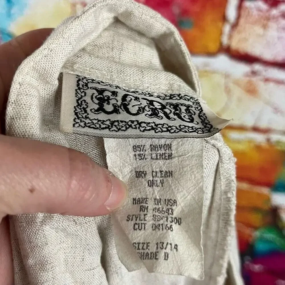 Vintage Ecru Brand High Waist Wide Leg Linen Blend Pants Size 13/14 Lagenlook